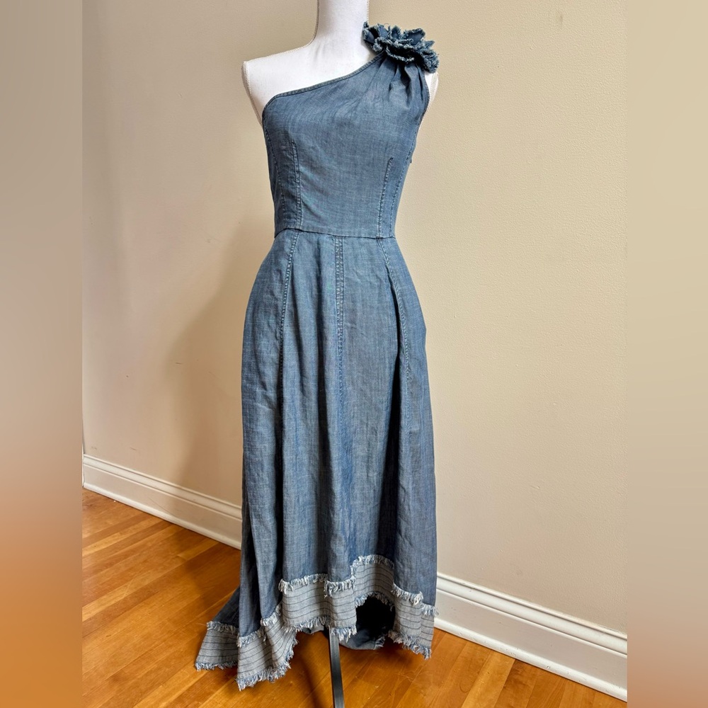 Trina Turk One Shoulder Denim Blue Dress, Size 6
